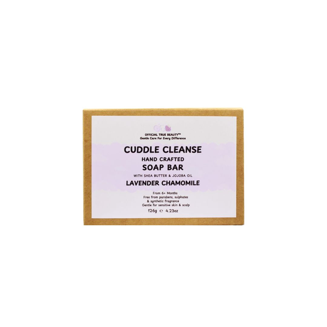 Soap bar with 'Cuddle Cleanse' label on a white background