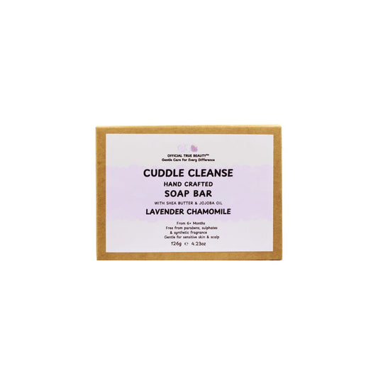 Soap bar with 'Cuddle Cleanse' label on a white background
