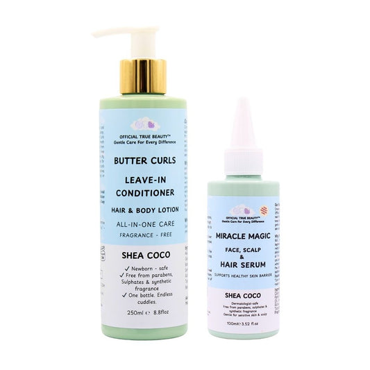 Butter Curls leave-in conditioner and Miracle Magic face, scalp, and hair serum 
