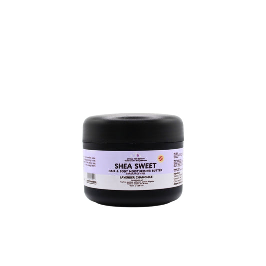 Shea Sweet 2-in-1 skin and hair balm in a black jar, rich moisturiser for babies, kids, and families
