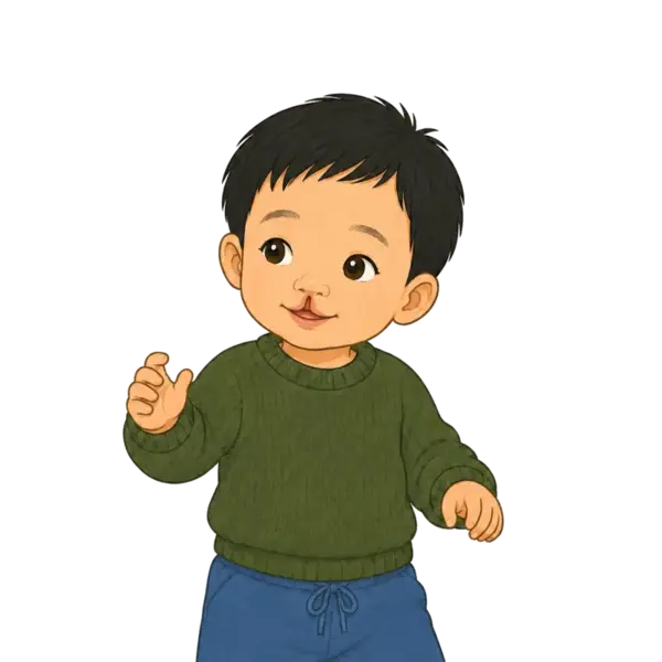Jace, age two, with light skin, dark-brown eyes, a cleft lip and straight Type 1 black hair.